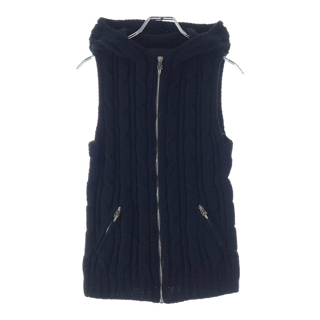 CHROME HEARTS(クロムハーツ) ジップアップニットベスト フード付き ブラック/シルバー レディース