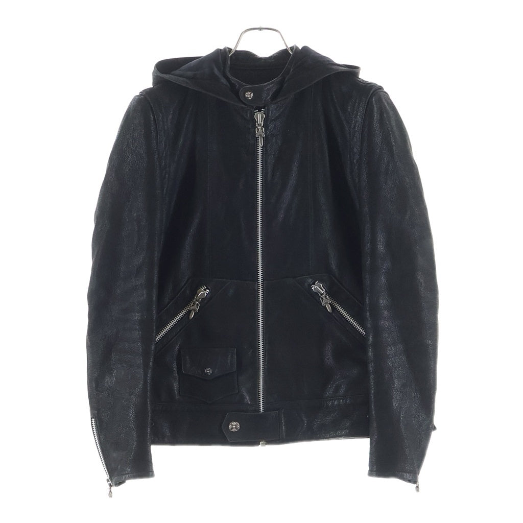 CHROME HEARTS(クロムハーツ) LEATHER HOODED JACKET デストロイレザー フード付きジャケット ブラック -