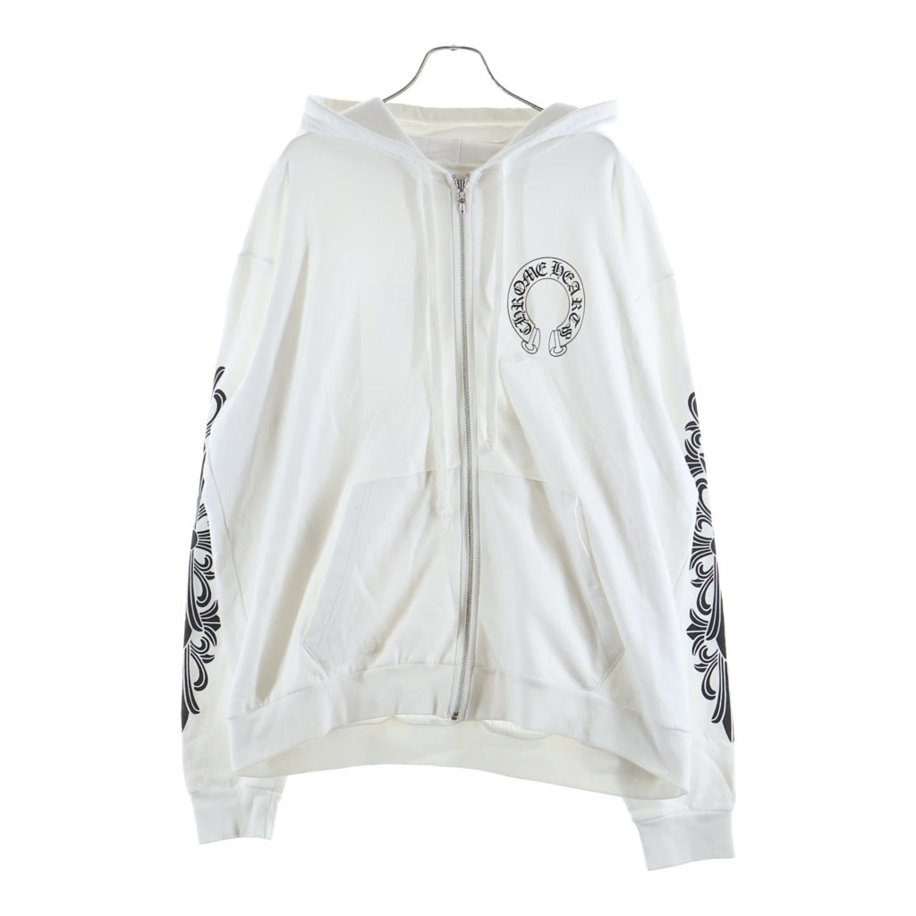 CHROME HEARTS(クロムハーツ) SWTSHRT HD ZIP バックホースシューアームフローラルジップパーカー ホワイト -