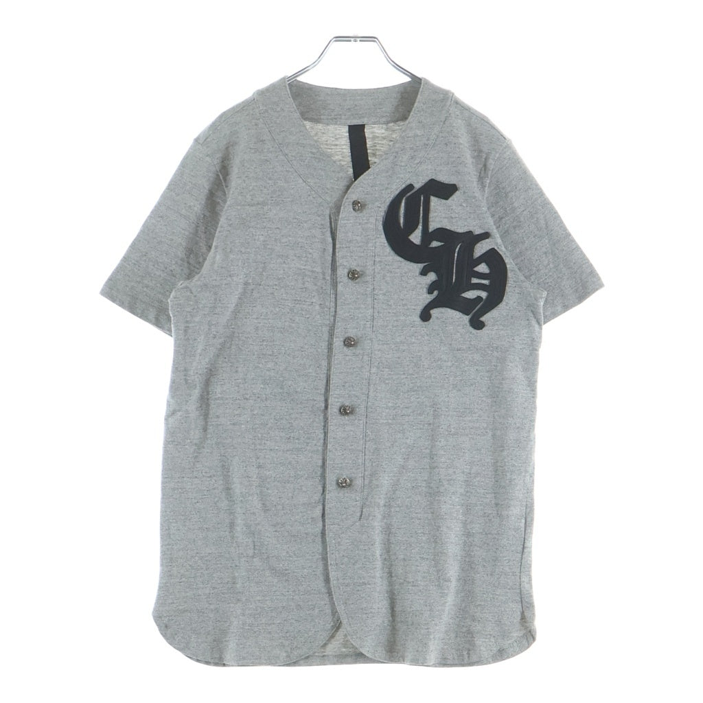 CHROME HEARTS(クロムハーツ) クロスボールボタンCHレザー付ベースボール半袖シャツ グレー
