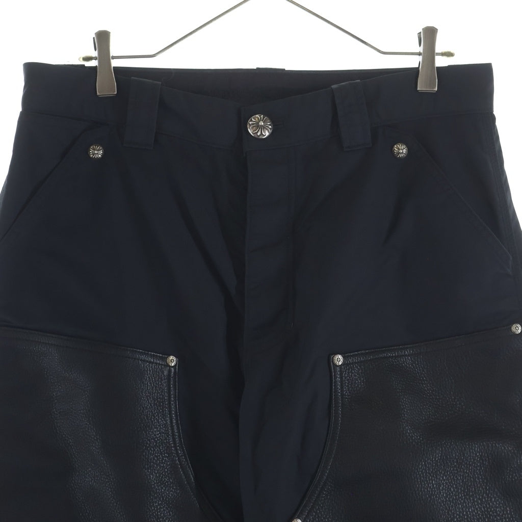 CHROME HEARTS(クロムハーツ) CARPENTER DOUBLE KNEE クロスパッチ付きレザー切替ナイロンカーペンターロングパンツ ブラック -