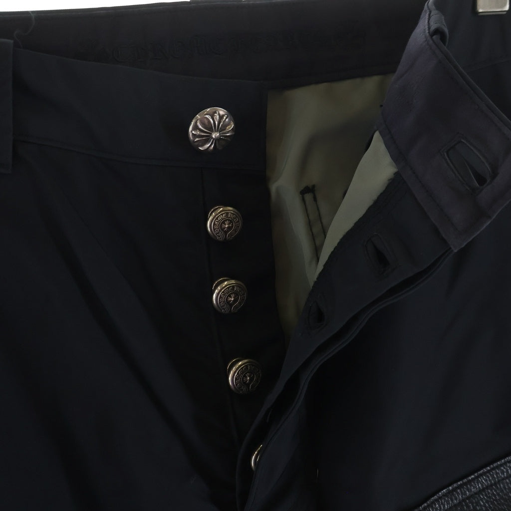 CHROME HEARTS(クロムハーツ) CARPENTER DOUBLE KNEE クロスパッチ付きレザー切替ナイロンカーペンターロングパンツ ブラック -