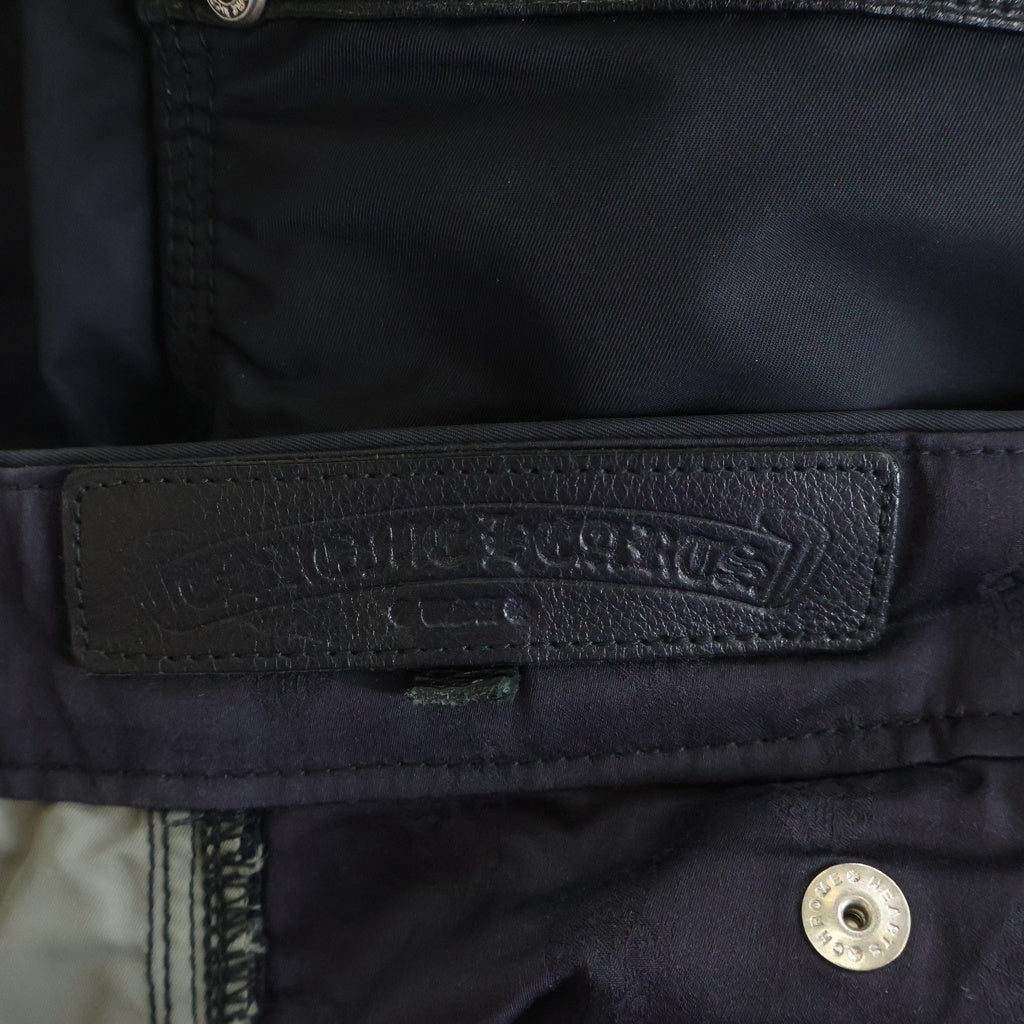 CHROME HEARTS(クロムハーツ) CARPENTER DOUBLE KNEE クロスパッチ付きレザー切替ナイロンカーペンターロングパンツ ブラック -