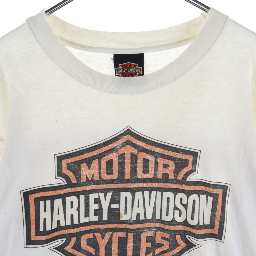 VINTAGE(ヴィンテージ) 90s HARLEY DAVIDSON FLAMES L/S TEE ハーレーダビットソン レイムス 袖ファイヤー 長袖Tシャツ ホワイト -