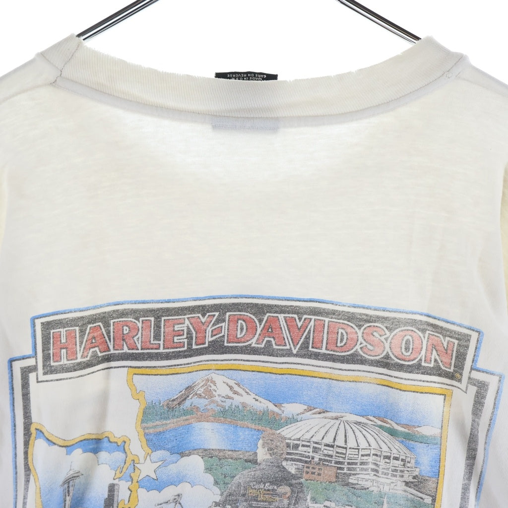 VINTAGE(ヴィンテージ) 90s HARLEY DAVIDSON FLAMES L/S TEE ハーレーダビットソン レイムス 袖ファイヤー 長袖Tシャツ ホワイト -