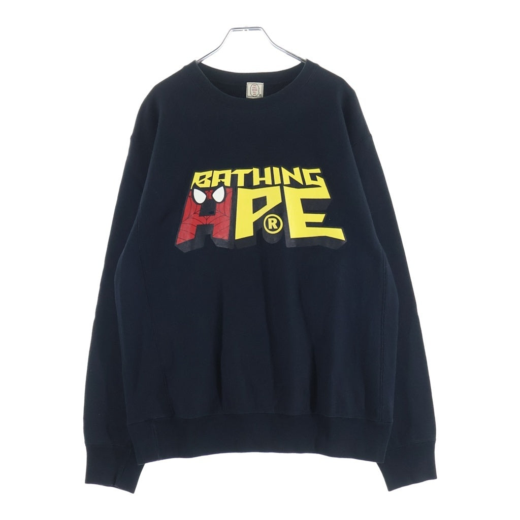 A BATHING APE(アベイシングエイプ) 90s ×MARVEL SPIDERMAN CREWNECK SEATSHIRT マーベル スパイダーマン クルーネックスウェットトレーナー ブラック -