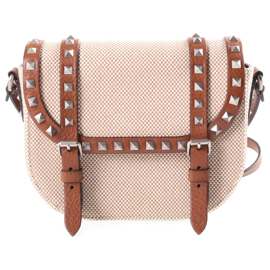VALENTINO(ヴァレンティノ) Rockstud Foldover Top Shoulder Bag ロックスタッズクロスボディバッグ ショルダーバッグ ベージュ レディース