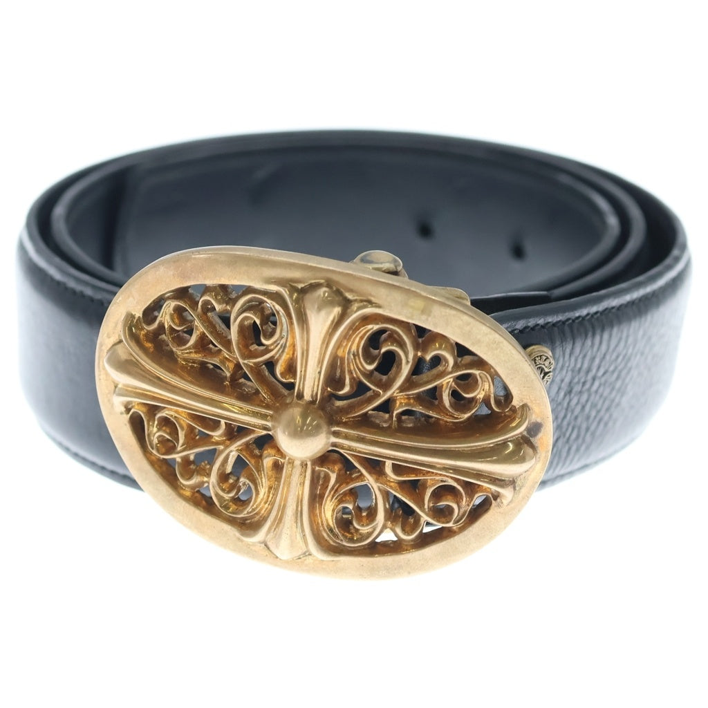 CHROME HEARTS(クロムハーツ) BCKL OVAL CRS BRNZ 1.5オーバルクロス ブロンズバックル 1.5 STRAP 1.5インチ ブロンズ ホースシューリベッツ レザーベルトストラップ ブラック