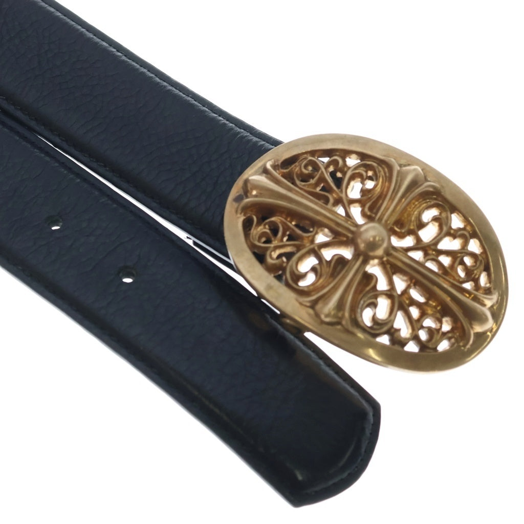 CHROME HEARTS(クロムハーツ) BCKL OVAL CRS BRNZ 1.5オーバルクロス ブロンズバックル 1.5 STRAP 1.5インチ ブロンズ ホースシューリベッツ レザーベルトストラップ ブラック