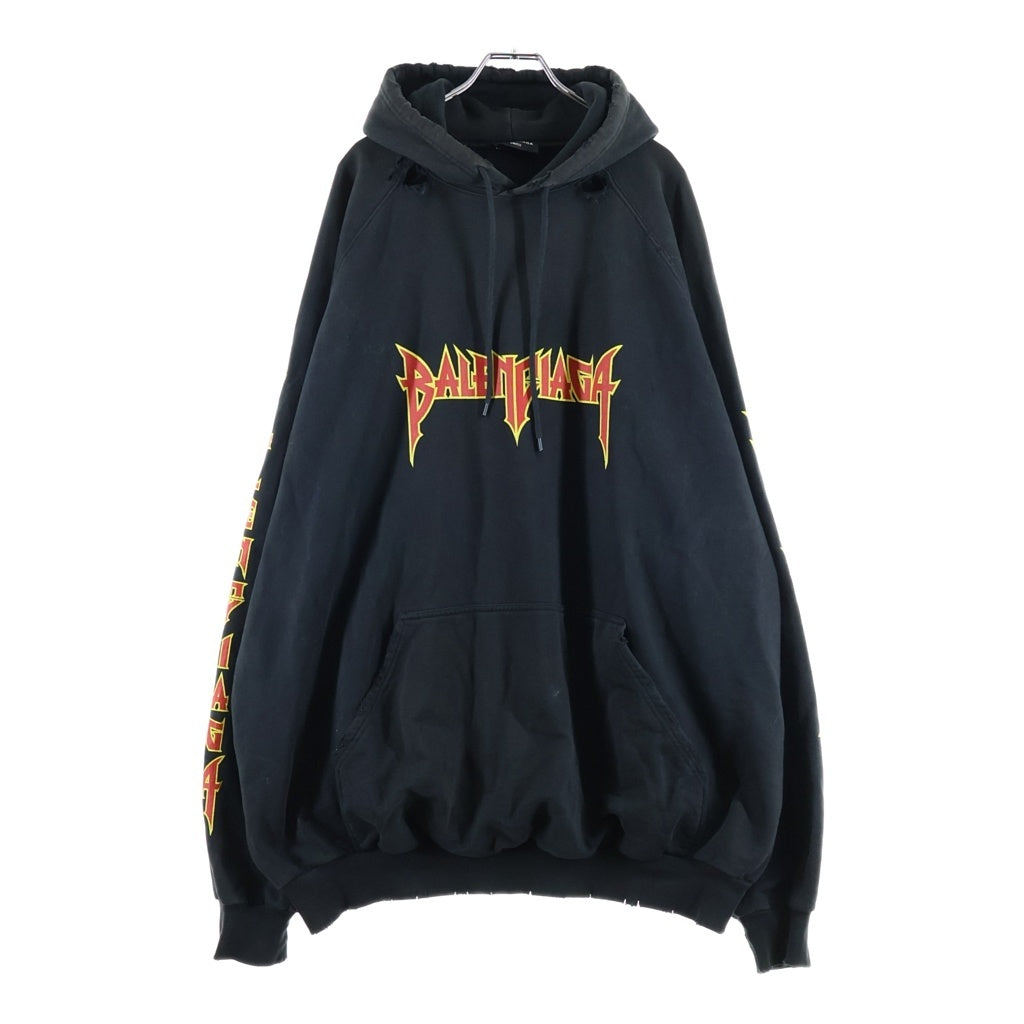 BALENCIAGA(バレンシアガ) 22SS METAL PRINTED OVERSIZED HOODIE メタルプリント オーバーサイズ プルオーバーパーカー ブラック 697879 TMV89