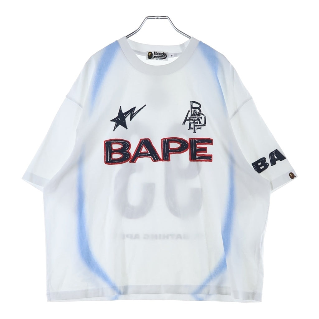 A BATHING APE(アベイシングエイプ) HEAVY WASH HAND DRAW FOOTBALL TEE ヘビーウォッシュ ハンドドロー フットボール半袖Tシャツカットソー ホワイト 001CSM301314M