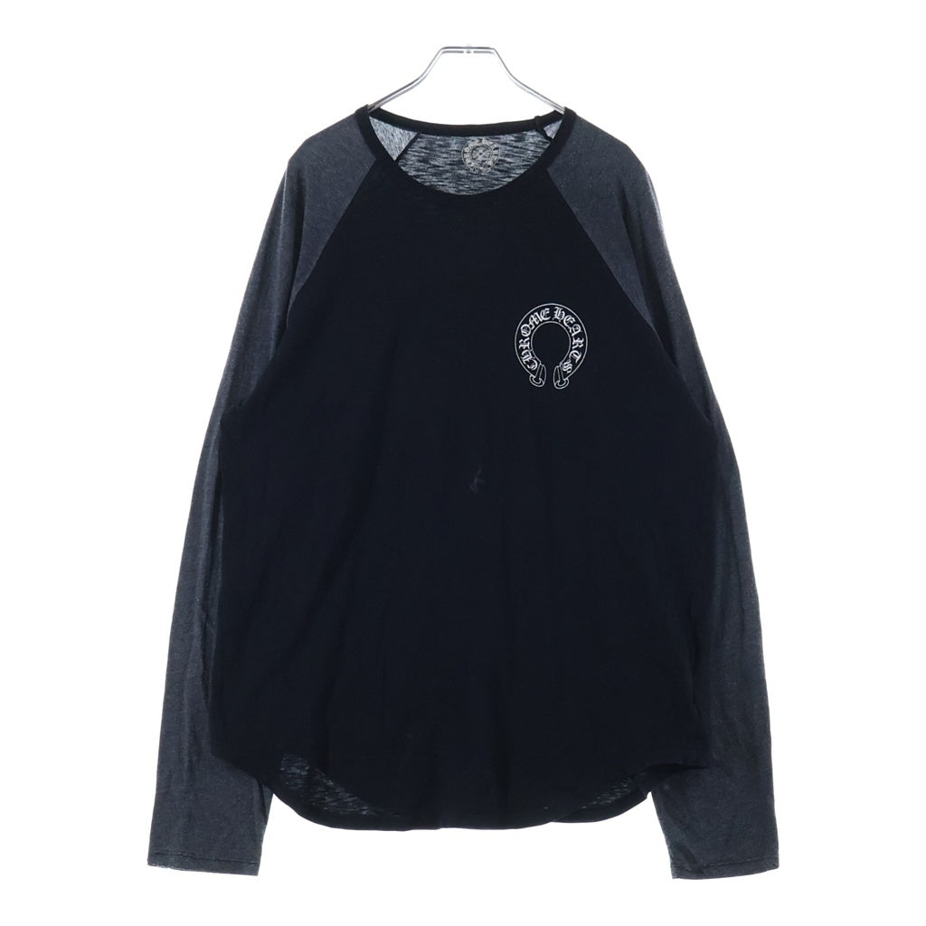 CHROME HEARTS(クロムハーツ) OLD RAGLAN L/S Tee ホースシュー/スクロールラベル プリントロゴ ラグラン長袖Tシャツ カットソー ブラック/グレー