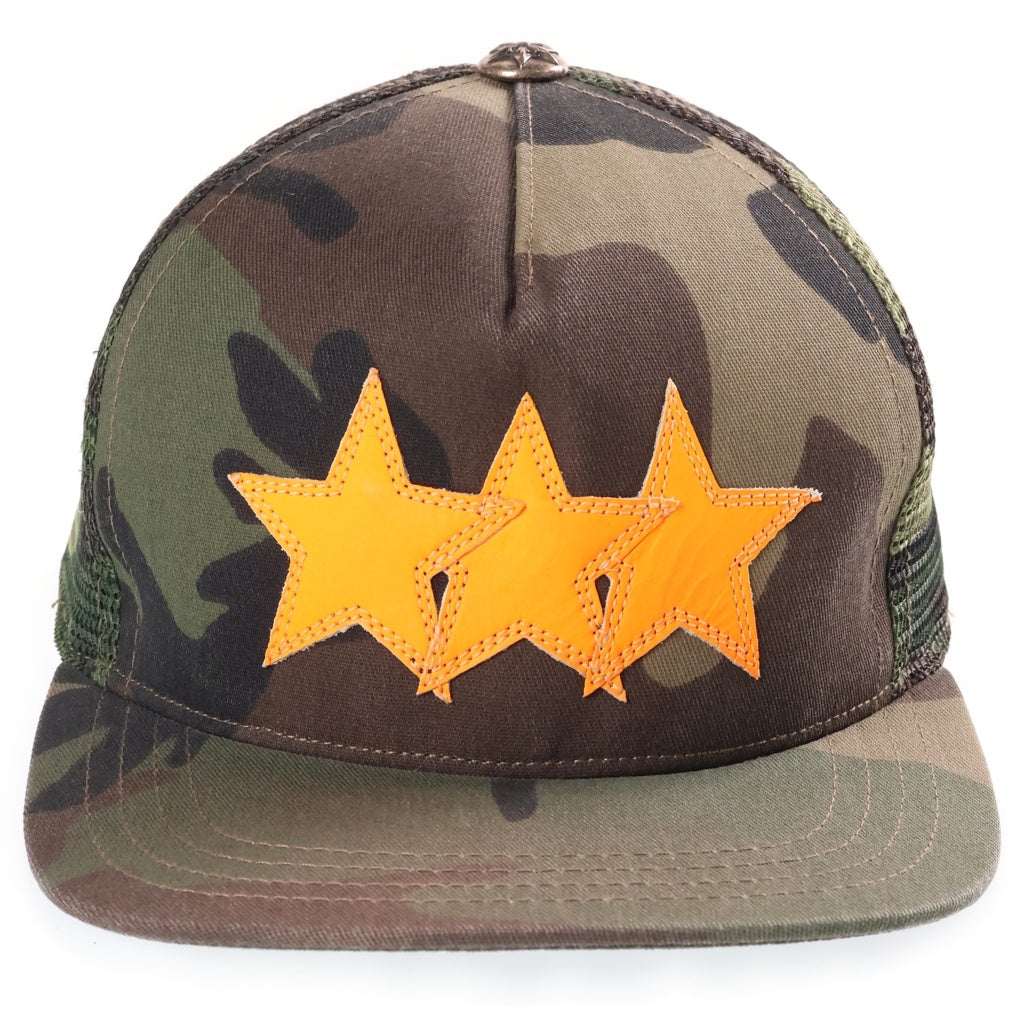 CHROME HEARTS(クロムハーツ) 3STAR PATCH TRUCKER CAP スターレザーパッチ スターボール付 カモフラ ベースボールキャップ 帽子 カーキ