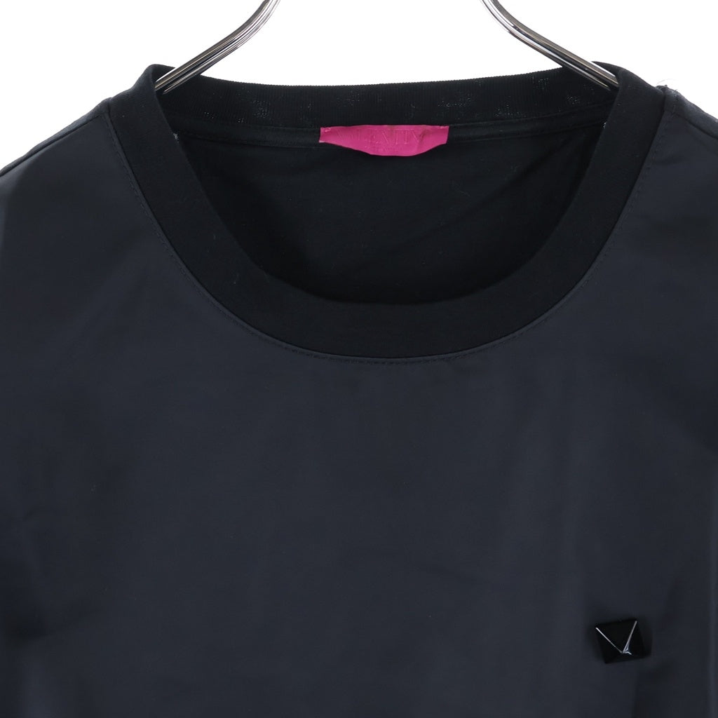 VALENTINO(ヴァレンティノ) スタッド ナイロン コットン切替 半袖Tシャツカットソー ブラック 0000045669 01