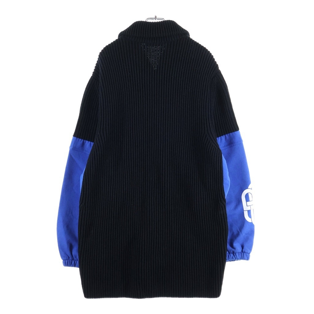 BALENCIAGA(バレンシアガ) COLORBLOCK ZIP-UP CARDIGAN ニット スウェット ドッキング ジップアップ カーディガン ブラック/ブルー 606899 T3163
