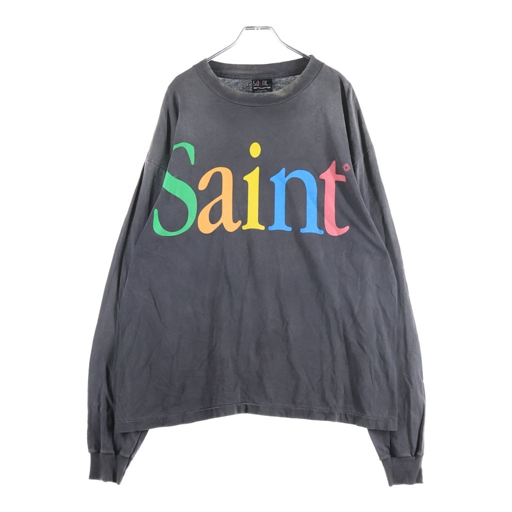 SAINT MICHAEL(セントマイケル) 25SS RAINBOW LS TEE加工 レインボーロゴプリントTシャツ 長袖クルーネックカットソー ブラック SM-HR8-0000-032