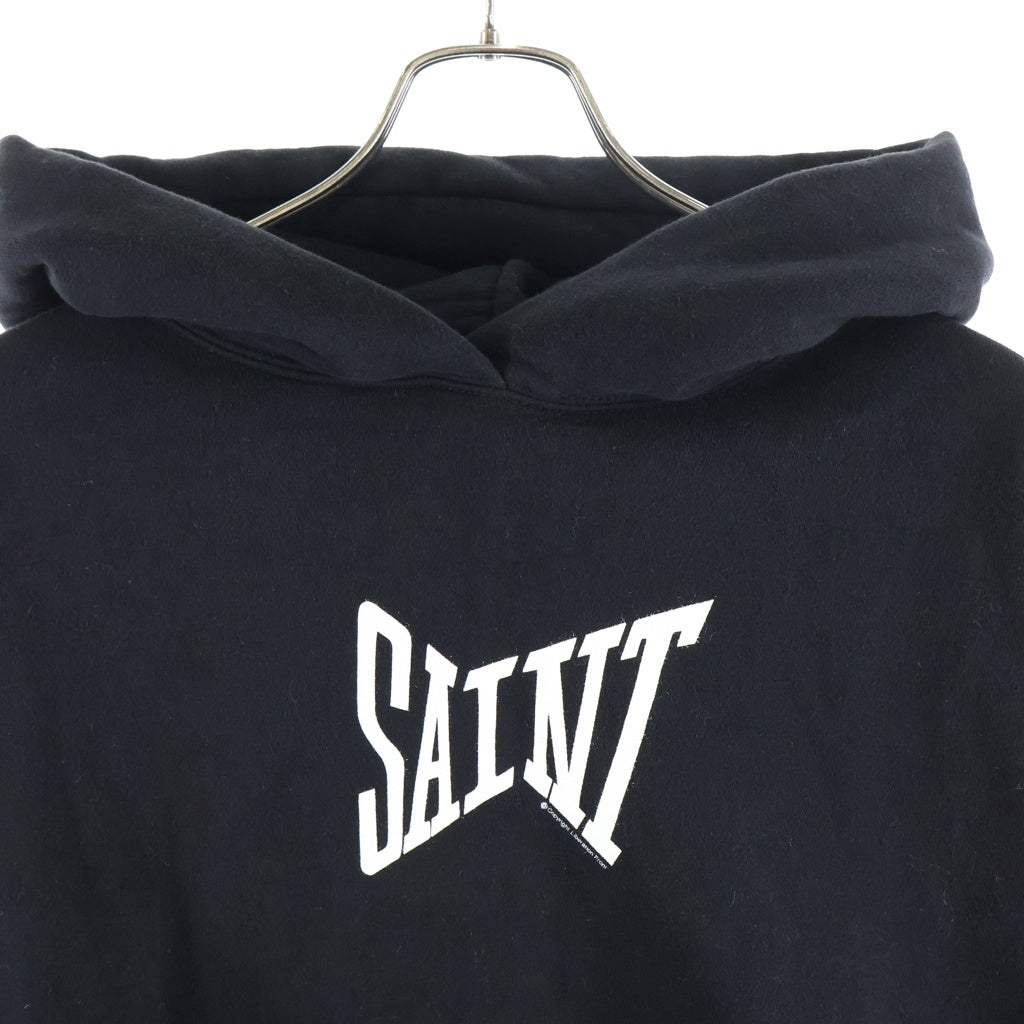 SAINT MICHAEL(セントマイケル) 24AW RIBON SAINT HOODIE ロゴプリント スウェット プルオーバーパーカー ブラック SM-YS1-0000 039