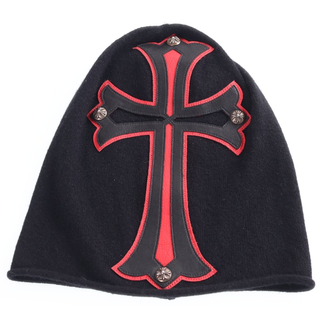 CHROME HEARTS(クロムハーツ) LARGE CROSS PATCH CASHMERE BEANIE BALACLAVA MASK ラージクロスパッチ付き カシミヤビーニーニット 帽子 バラクラバマスク ブラック/レッド