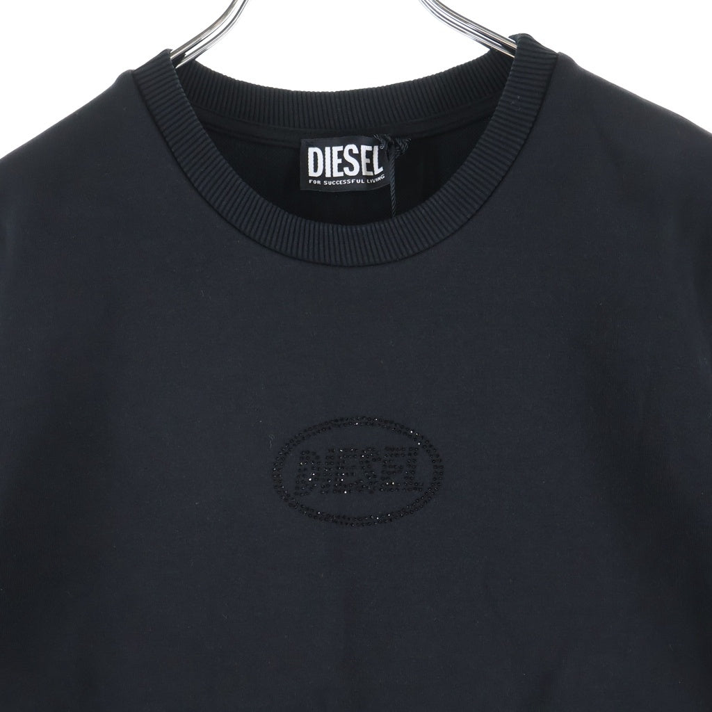 DIESEL(ディーゼル) フロント ラインストーンロゴ 半袖Tシャツカットソー ブラック T-JUST-XMAS A17182