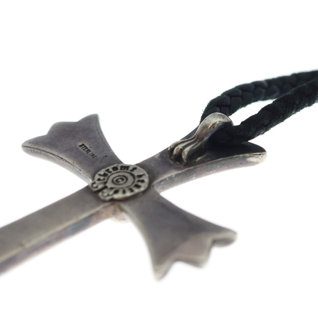 CHROME HEARTS(クロムハーツ) CH CRS LG BC ラージCHクロスペンダント Wボロチップ レザーブレイドネックレス シルバー