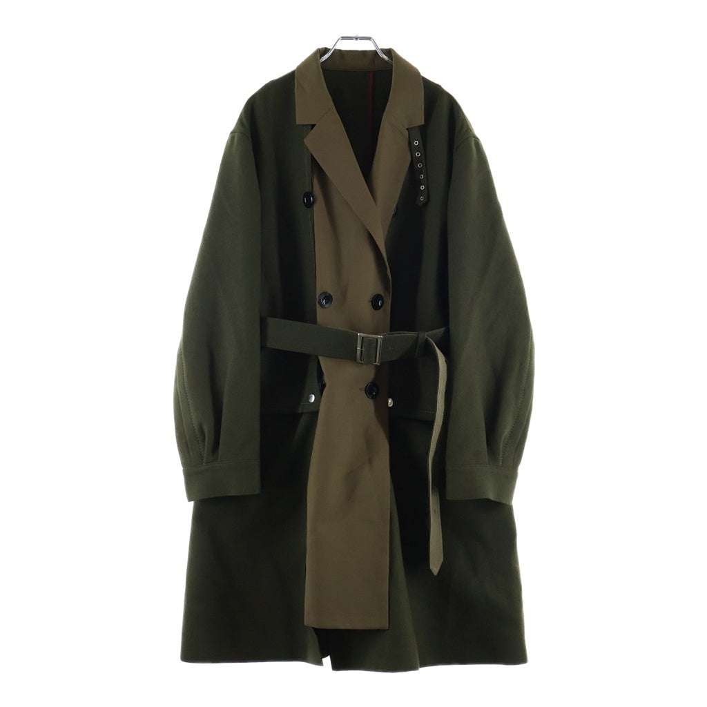 Sacai(サカイ) 22AW WOOL MELTON COAT ウール メルトン ドッキング ベルト付き ロングコート カーキ 22-02883M