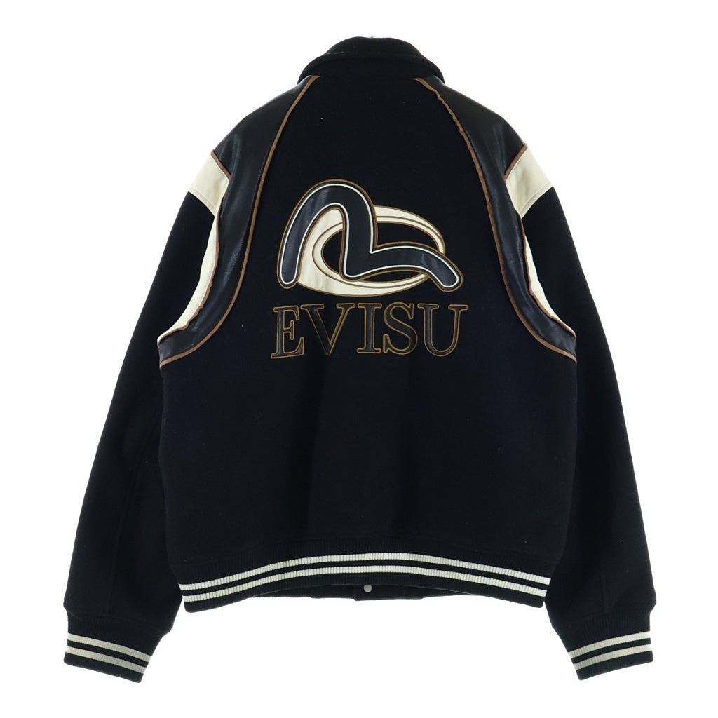 EVISU(エビス) ロゴ刺繍 レザー切替スタジアムジャケット ブラック 2EAHTM4JK1022RXWQ