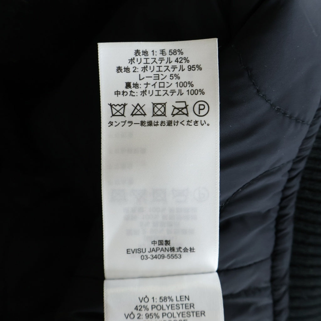 EVISU(エビス) ロゴ刺繍 レザー切替スタジアムジャケット ブラック 2EAHTM4JK1022RXWQ