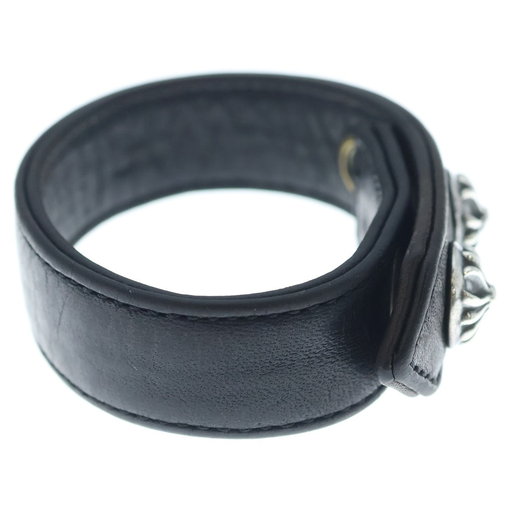CHROME HEARTS(クロムハーツ) 3BTN 2SNP クロスボール 3ボタン2スナップ レザーブレスレット ブラック/シルバー BCA123