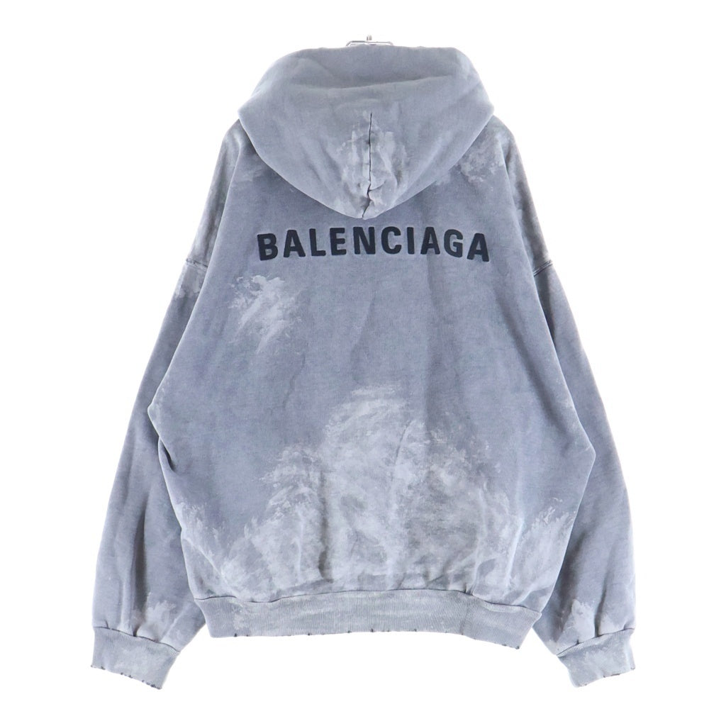 BALENCIAGA(バレンシアガ) 25SS ペイント加工 両面ロゴ刺繍プルオーバーパーカー グレー 767877 TRVI9
