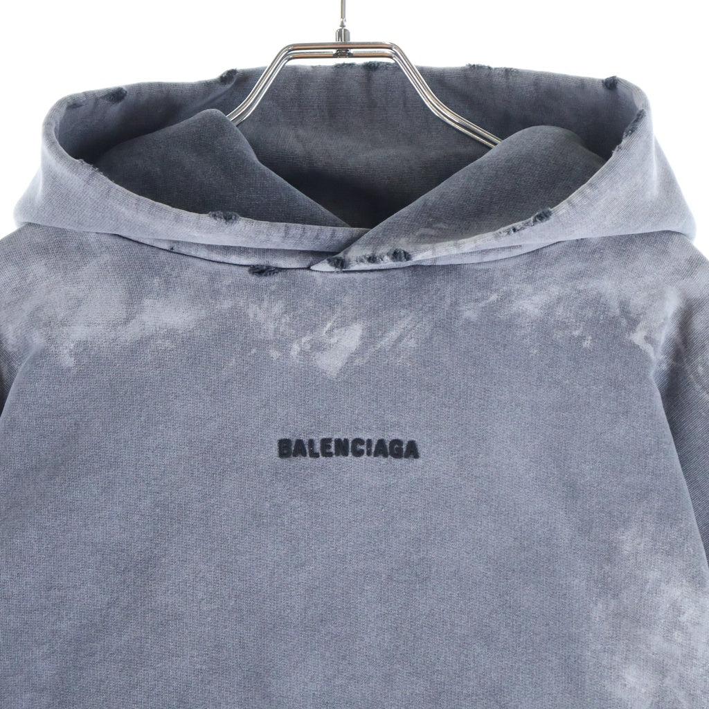 BALENCIAGA(バレンシアガ) 25SS ペイント加工 両面ロゴ刺繍プルオーバーパーカー グレー 767877 TRVI9