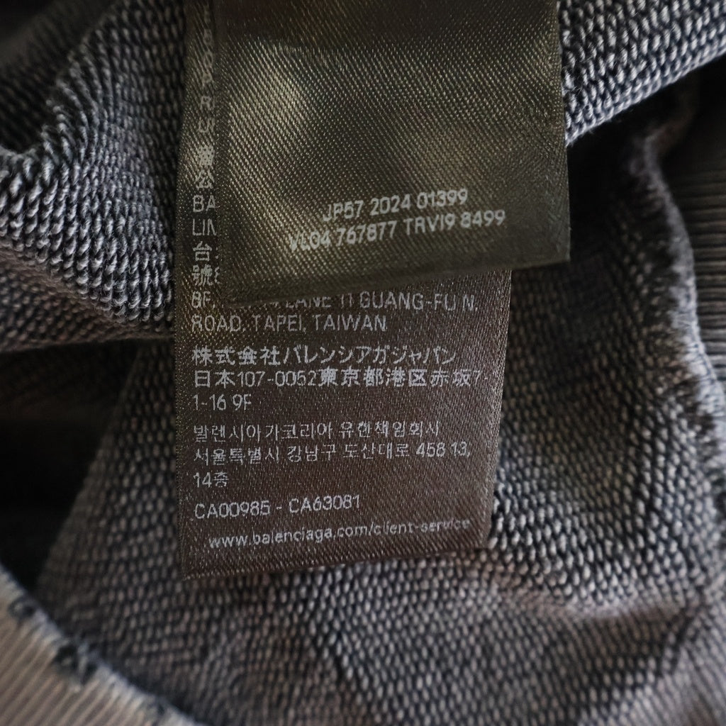 BALENCIAGA(バレンシアガ) 25SS ペイント加工 両面ロゴ刺繍プルオーバーパーカー グレー 767877 TRVI9