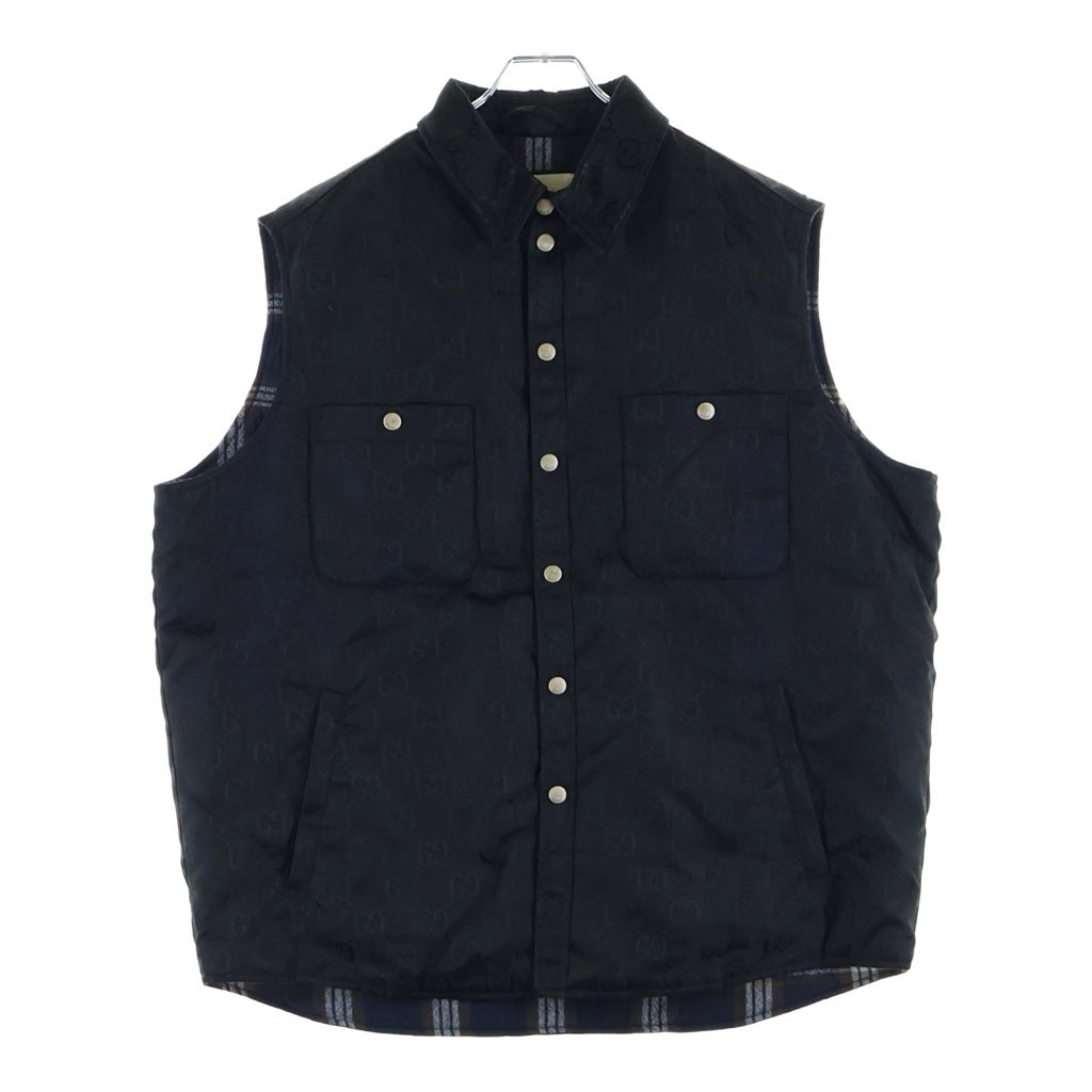GUCCI(グッチ) 21AW OFF THE GRID オフザグリッド 裏地チェック 総柄ナイロンベスト ブラック