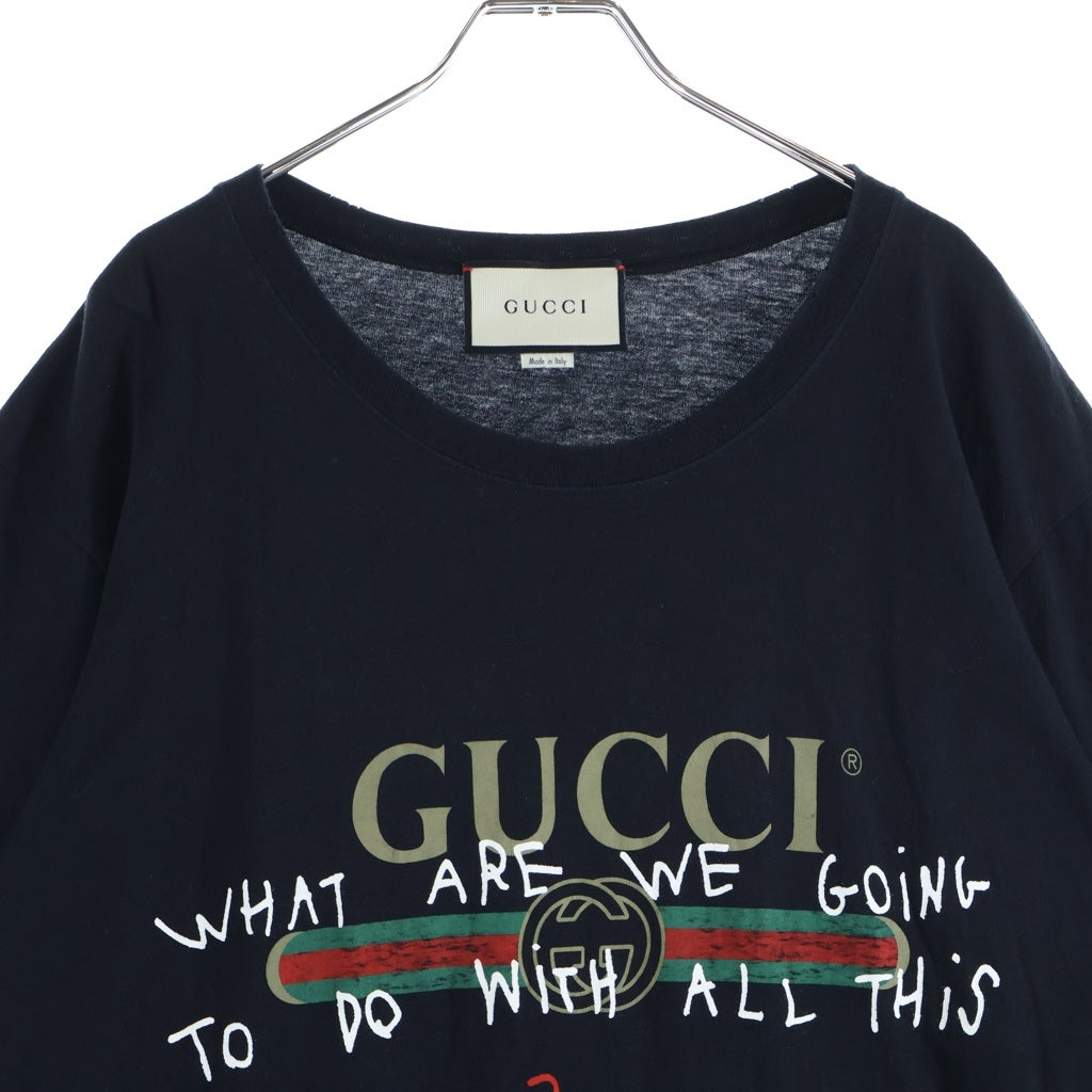 GUCCI(グッチ) フロントロゴプリント 半袖Tシャツカットソー ブラック 493117-X3I14