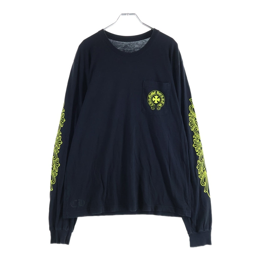 CHROME HEARTS(クロムハーツ) DBL FLRL L/S TEE ダブルフローラル バックヴァーティカルロゴプリント長袖Tシャツ ブラック/イエロー