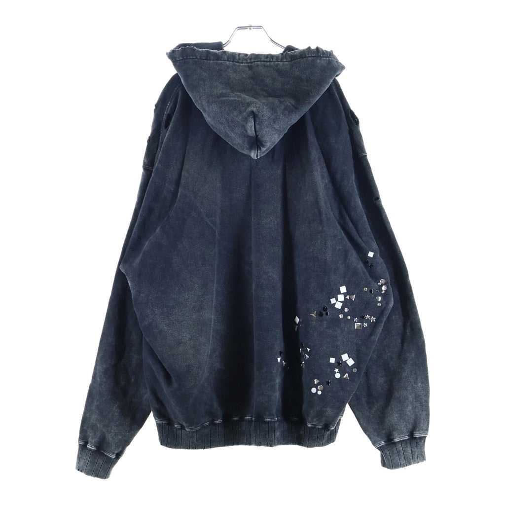MAISON MIHARAYASUHIRO(メゾンミハラヤスヒロ) EMBELLISHED BLEACHED HOODIE スタッズ ブリーチ プルオーバーパーカー グレー A15HD561