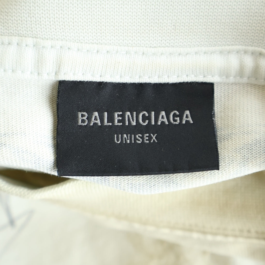BALENCIAGA(バレンシアガ) 24SS Tattoo Distressed ダメージ加工 総柄プリント クルーネック長袖Tシャツカットソー ロングスリーブ ロンT ホワイト 790365 TQVR1