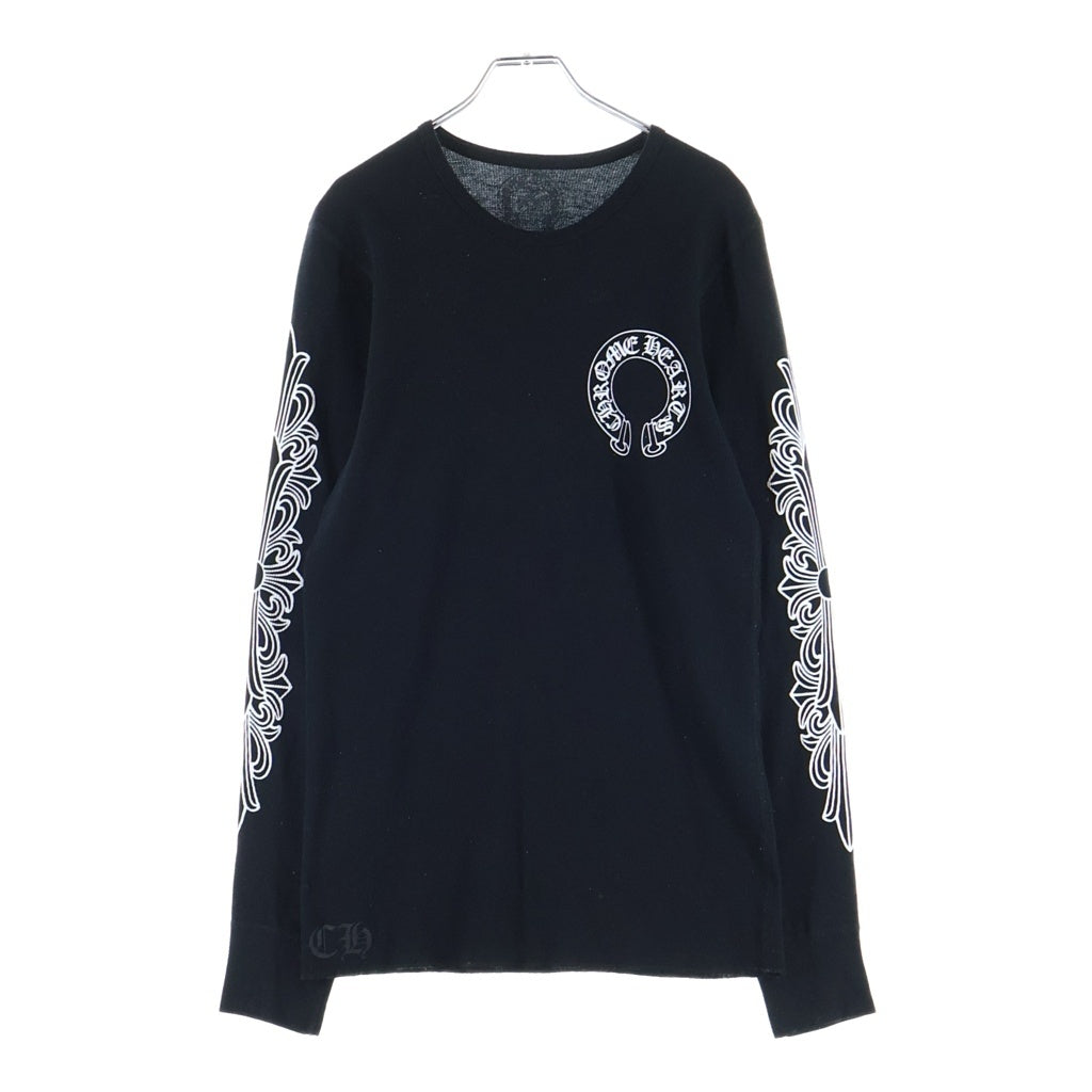 CHROME HEARTS(クロムハーツ) Horseshoe Thermal L/S Tee ホースシュー 袖フローラル サーマル長袖Tシャツ ブラック