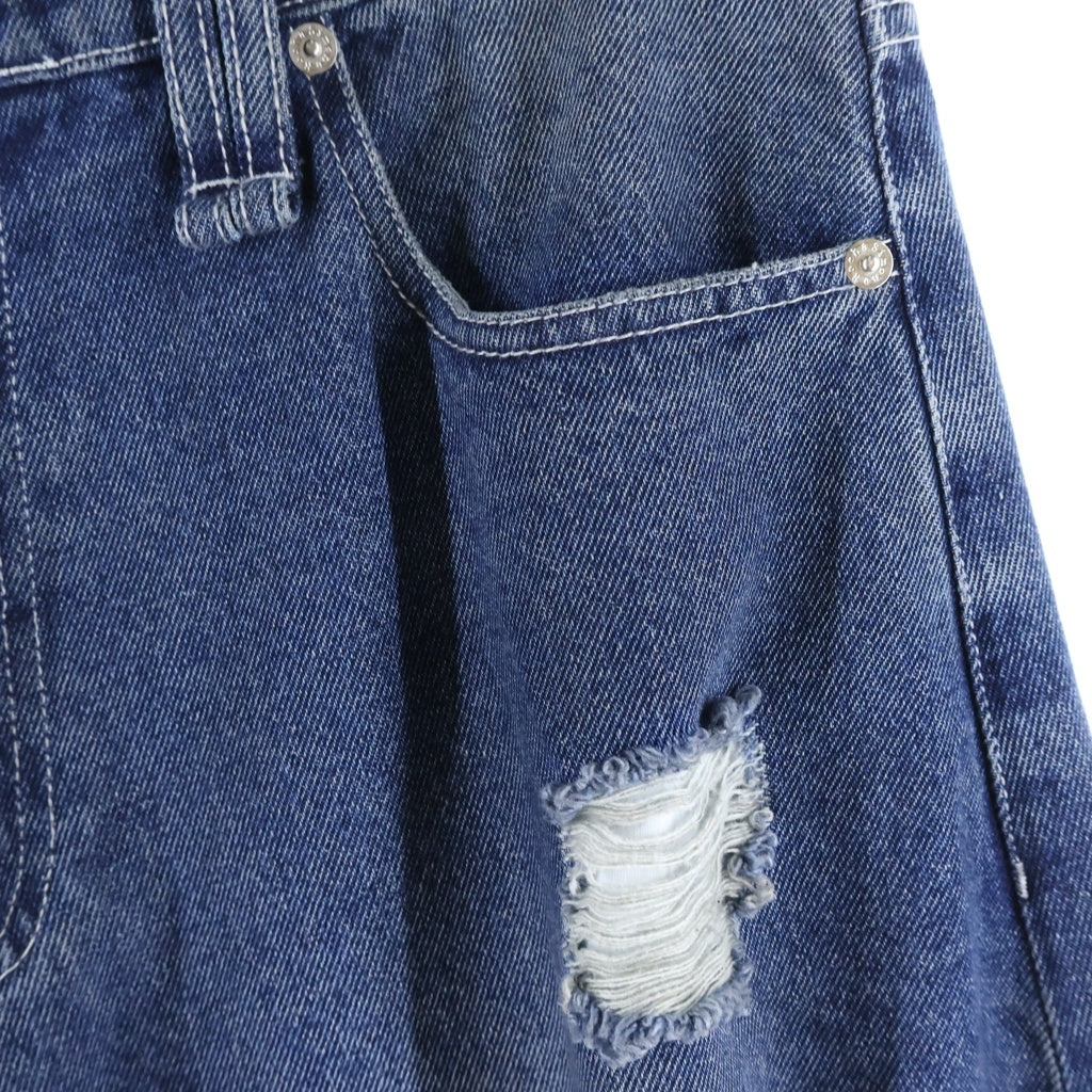 Simone Rocha(シモーネロシャ) 5POCKET JEANS ファイブポケットジーンズ ダメージ加工ワイドデニムパンツ インディゴ