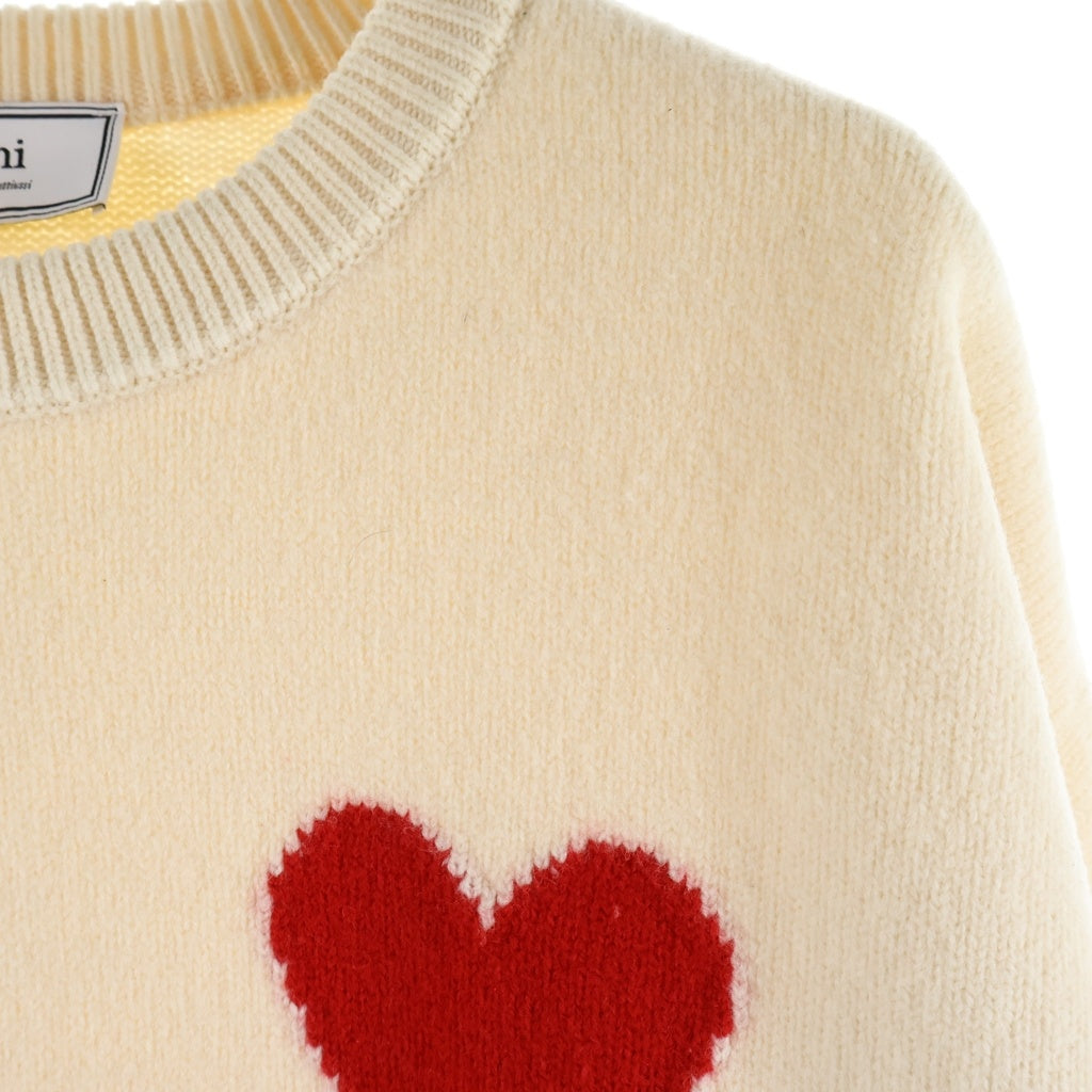 ami paris(アミパリス) HEART LOGO KNIT ロゴデザイン ウール クルーネック ニット セーター ホワイト H20HK009.018