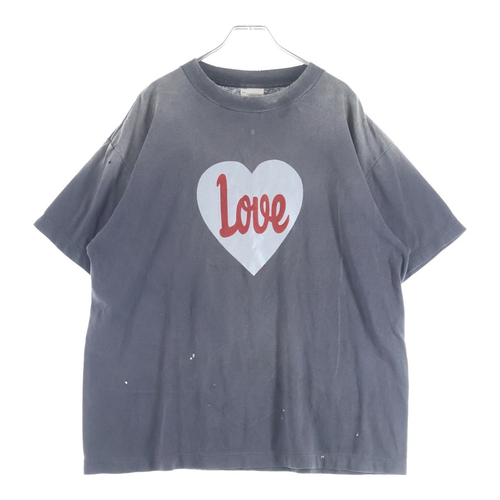 SAINT MICHAEL(セントマイケル) 25SS HEART TEE ヴィンテージ加工 ハートプリント半袖Tシャツ クルーネックカットソー ブラック SM-HR8-0000-001