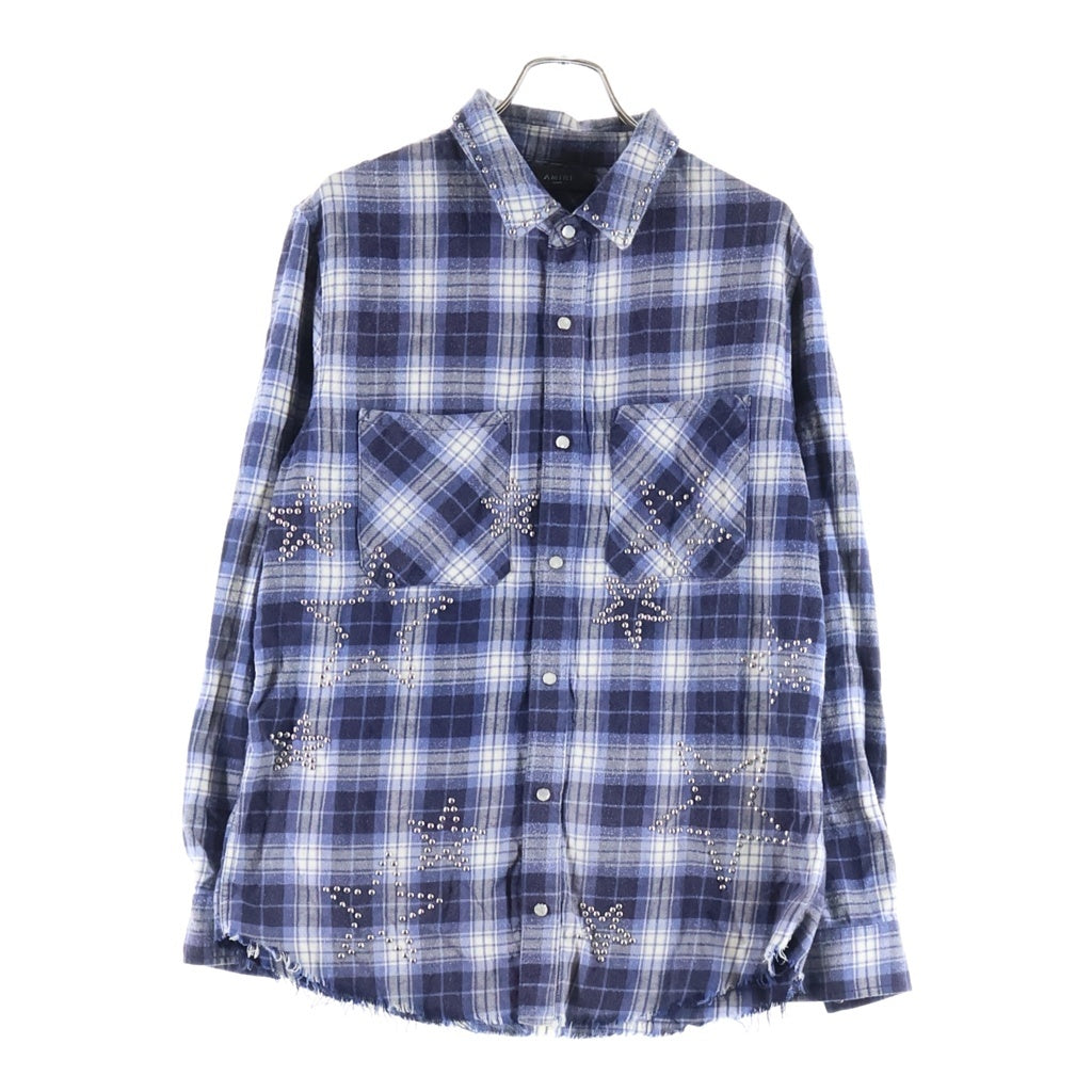 AMIRI(アミリ) スターデザイン シルバースタッズ オンブレチェック 長袖シャツ ブルー