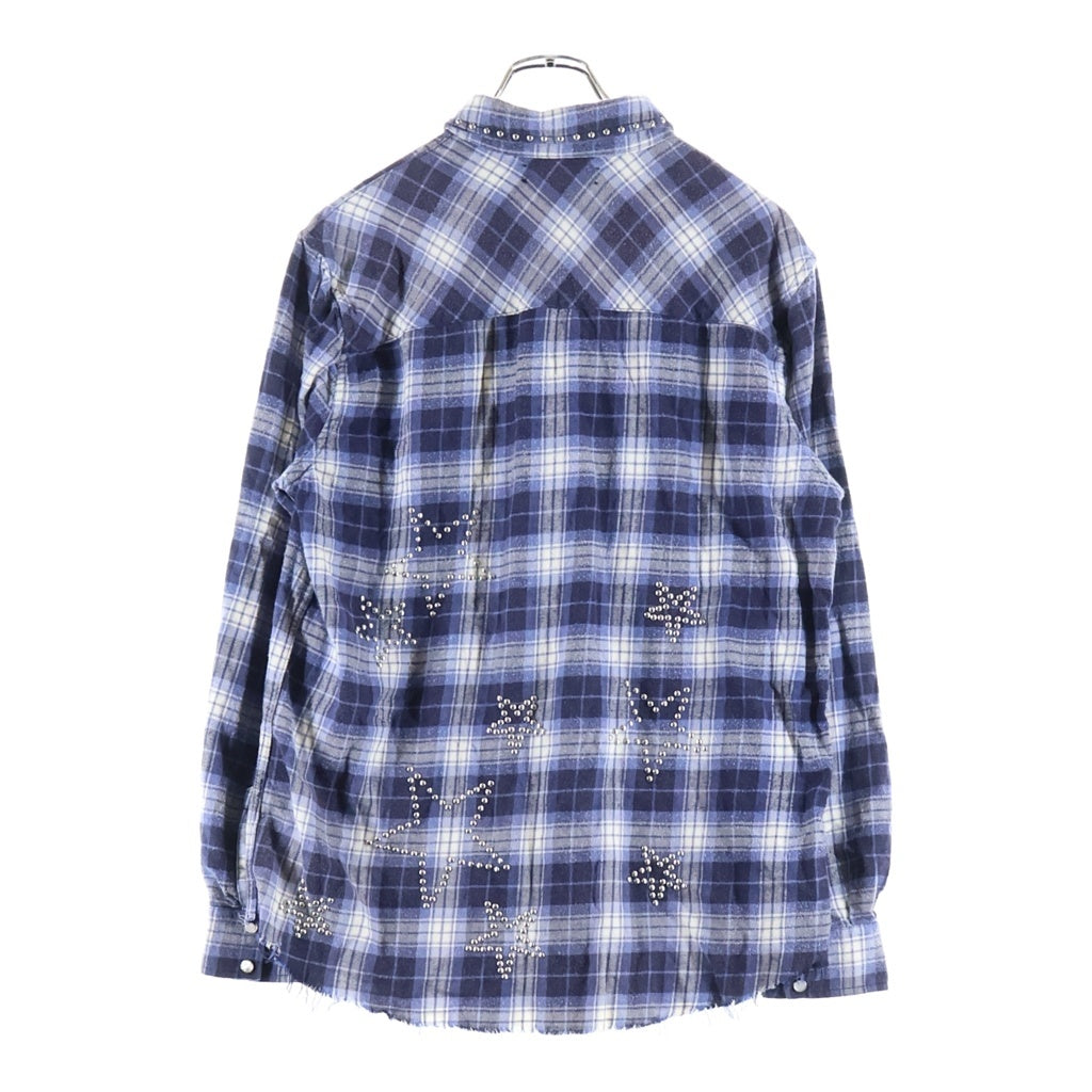 AMIRI(アミリ) スターデザイン シルバースタッズ オンブレチェック 長袖シャツ ブルー