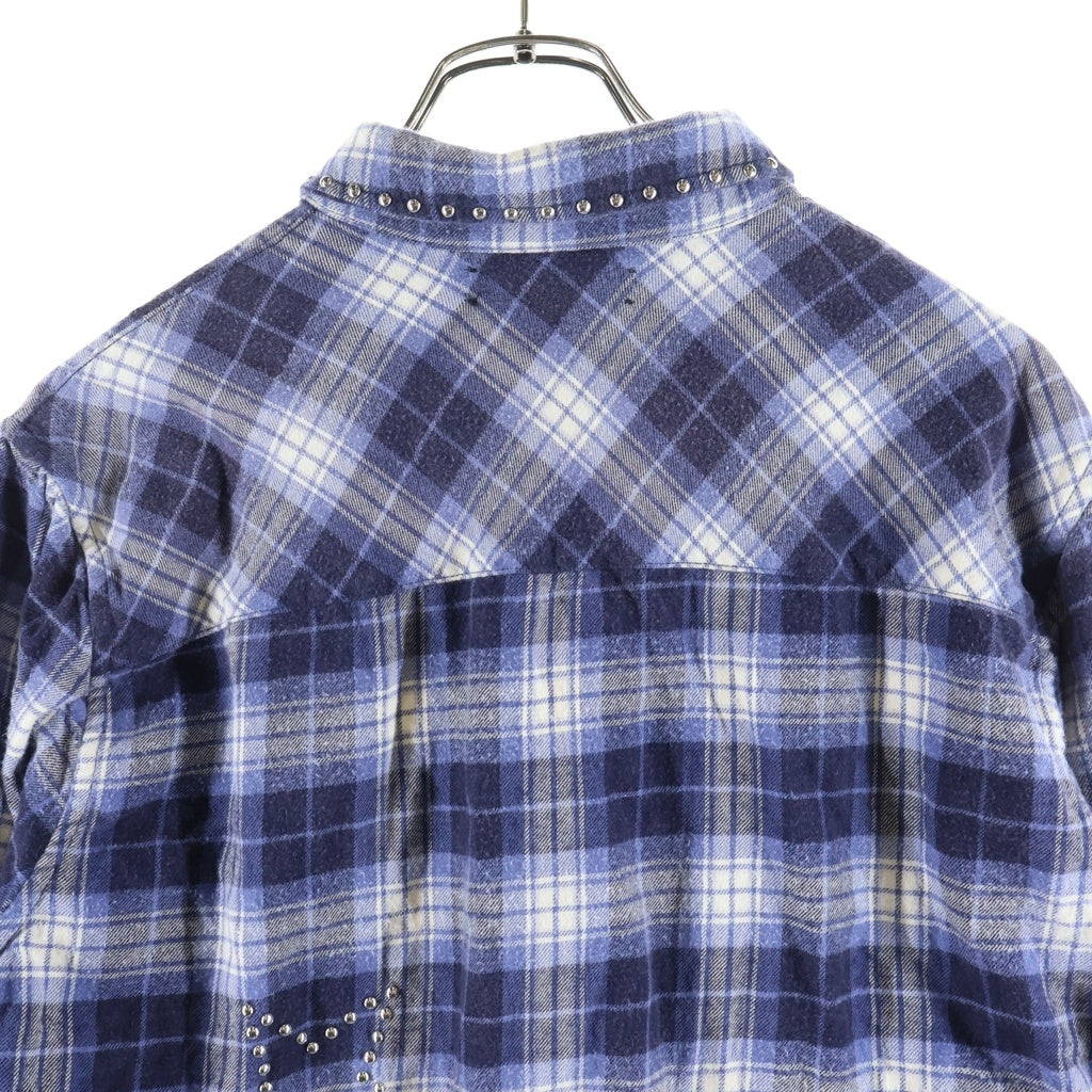 AMIRI(アミリ) スターデザイン シルバースタッズ オンブレチェック 長袖シャツ ブルー