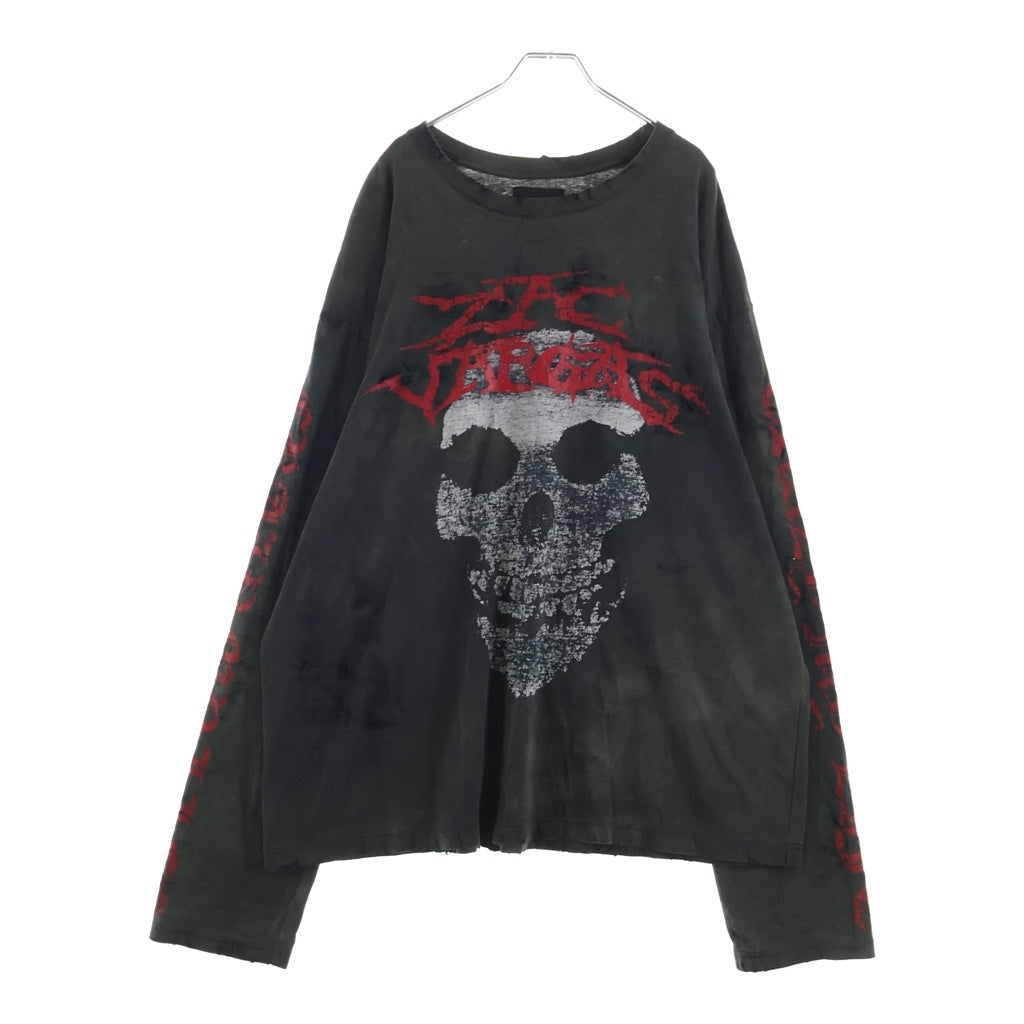Z.VARGAS(ザックバルガス) SKULL PRINT L/S TEE スカルプリント ヴィンテージ加工 長袖Tシャツカットソー グレー
