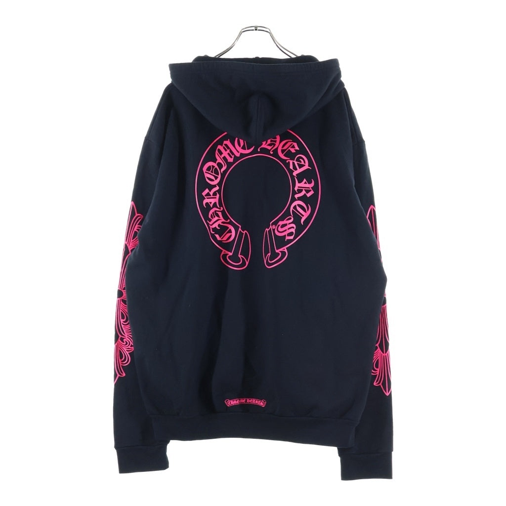 CHROME HEARTS(クロムハーツ) SWTSHRT HD ZIP 袖フローラルバックホースシュープリントパーカー ブラック/ピンク/シルバー