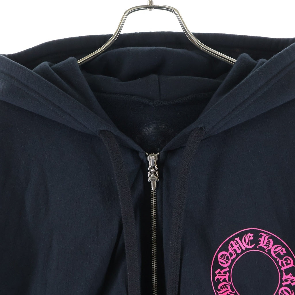 CHROME HEARTS(クロムハーツ) SWTSHRT HD ZIP 袖フローラルバックホースシュープリントパーカー ブラック/ピンク/シルバー