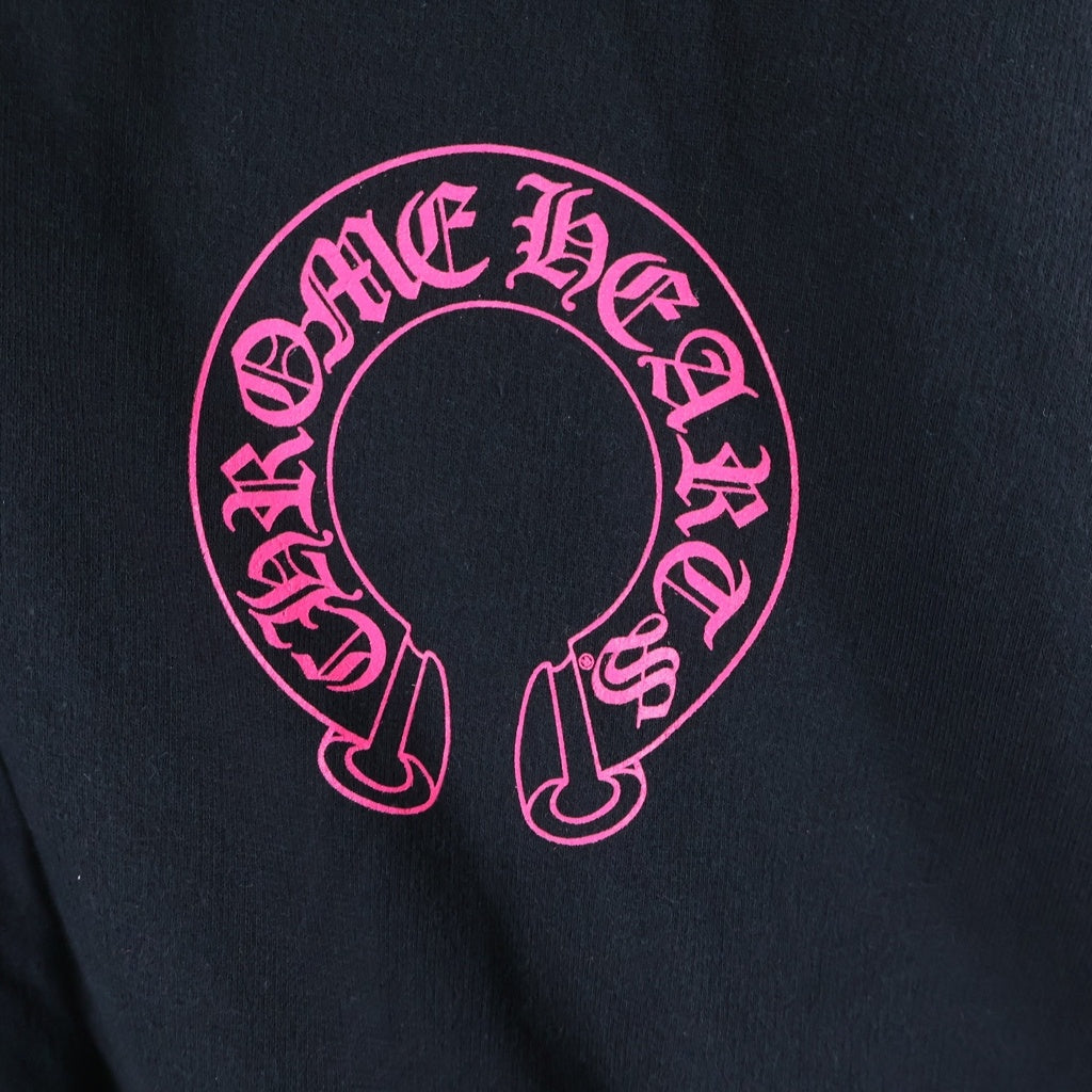 CHROME HEARTS(クロムハーツ) SWTSHRT HD ZIP 袖フローラルバックホースシュープリントパーカー ブラック/ピンク/シルバー