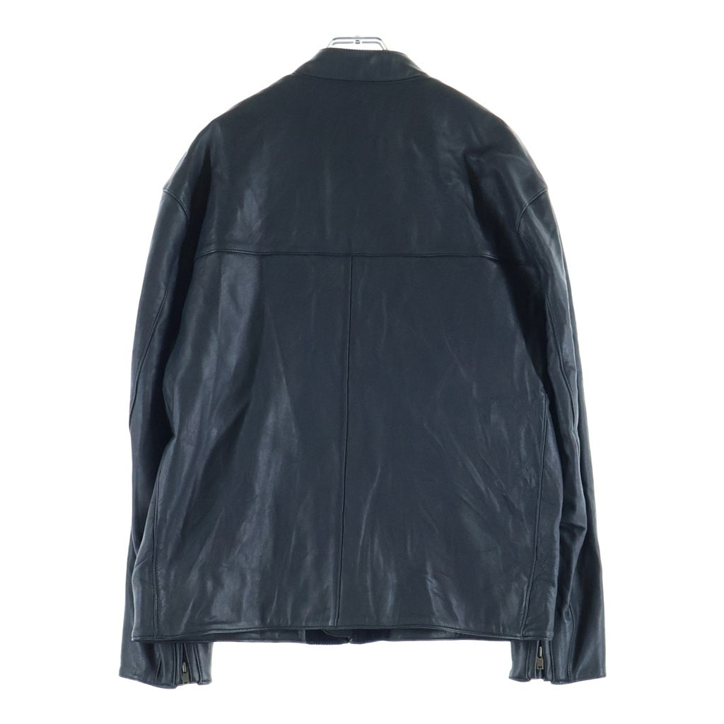 HYSTERIC GLAMOUR(ヒステリックグラマー) ゴートレザー ワッペンロゴ ストライプ ジップアップ ライダースジャケット ネイビー 02213LB02
