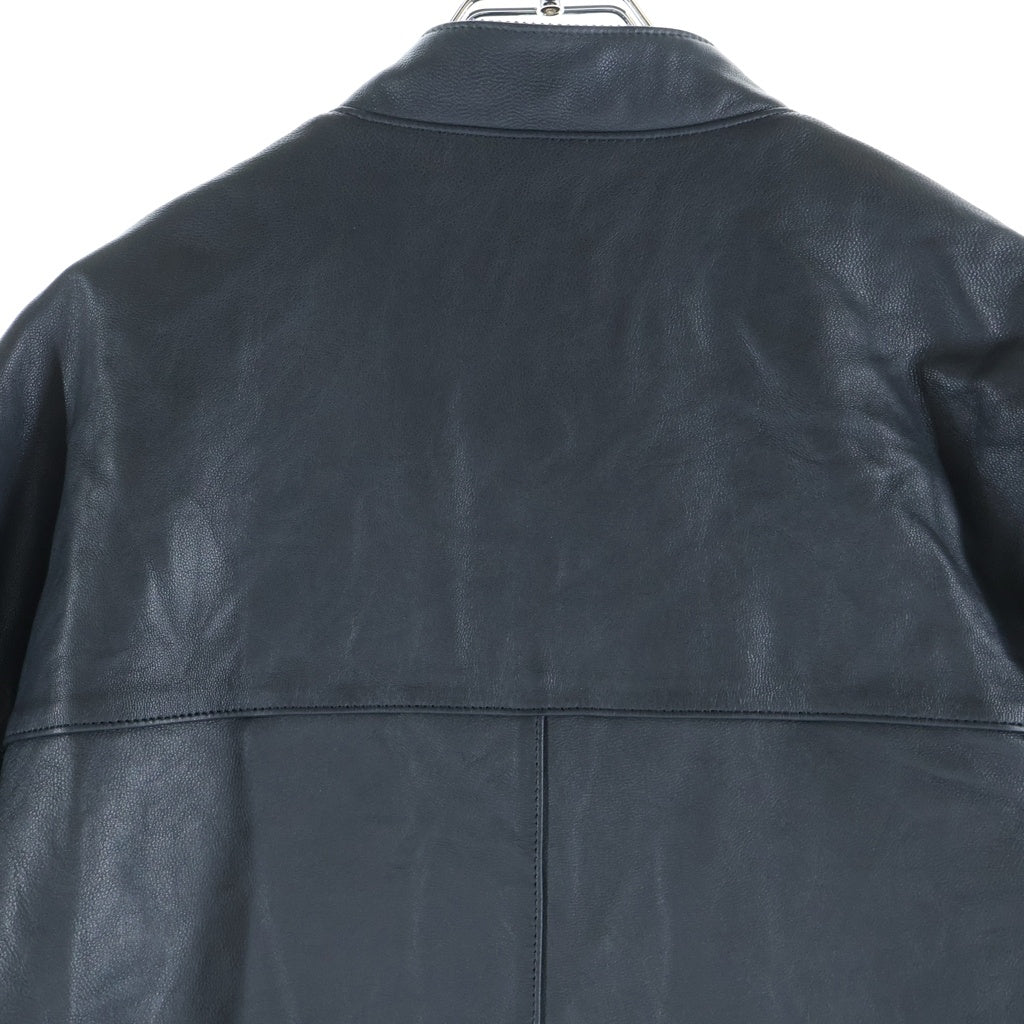 HYSTERIC GLAMOUR(ヒステリックグラマー) ゴートレザー ワッペンロゴ ストライプ ジップアップ ライダースジャケット ネイビー 02213LB02