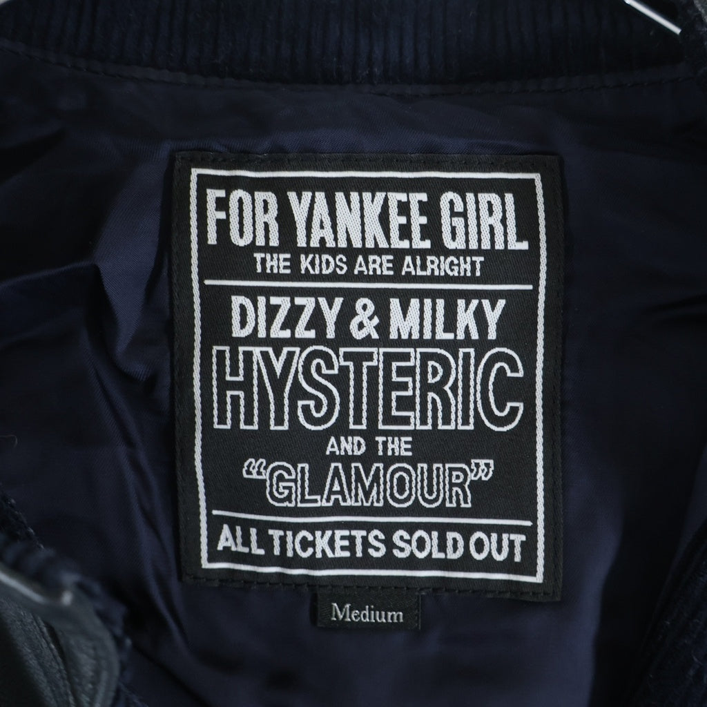 HYSTERIC GLAMOUR(ヒステリックグラマー) ゴートレザー ワッペンロゴ ストライプ ジップアップ ライダースジャケット ネイビー 02213LB02